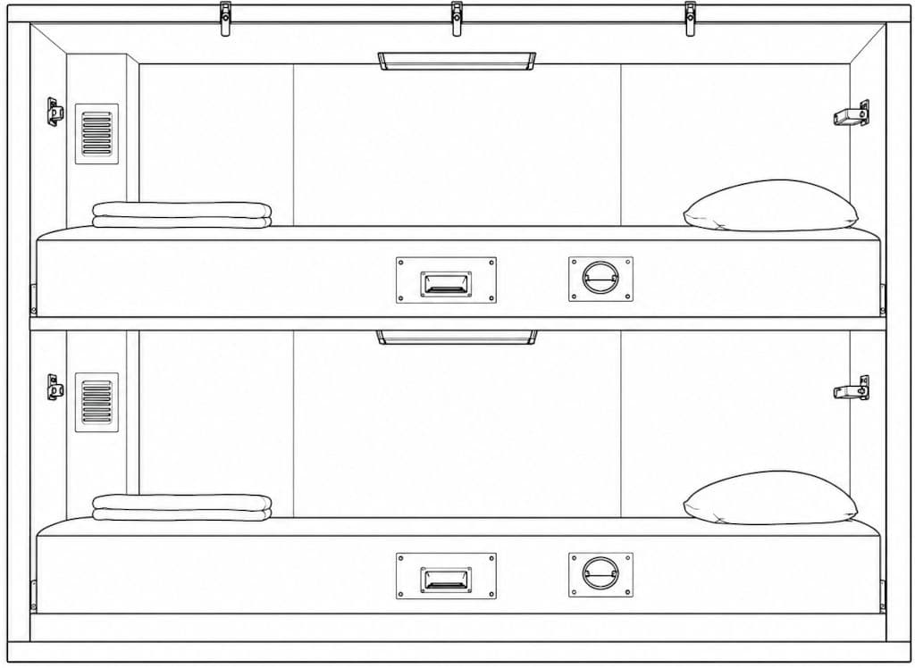 Two-high stateroom rack — click to shop stateroom curtains
